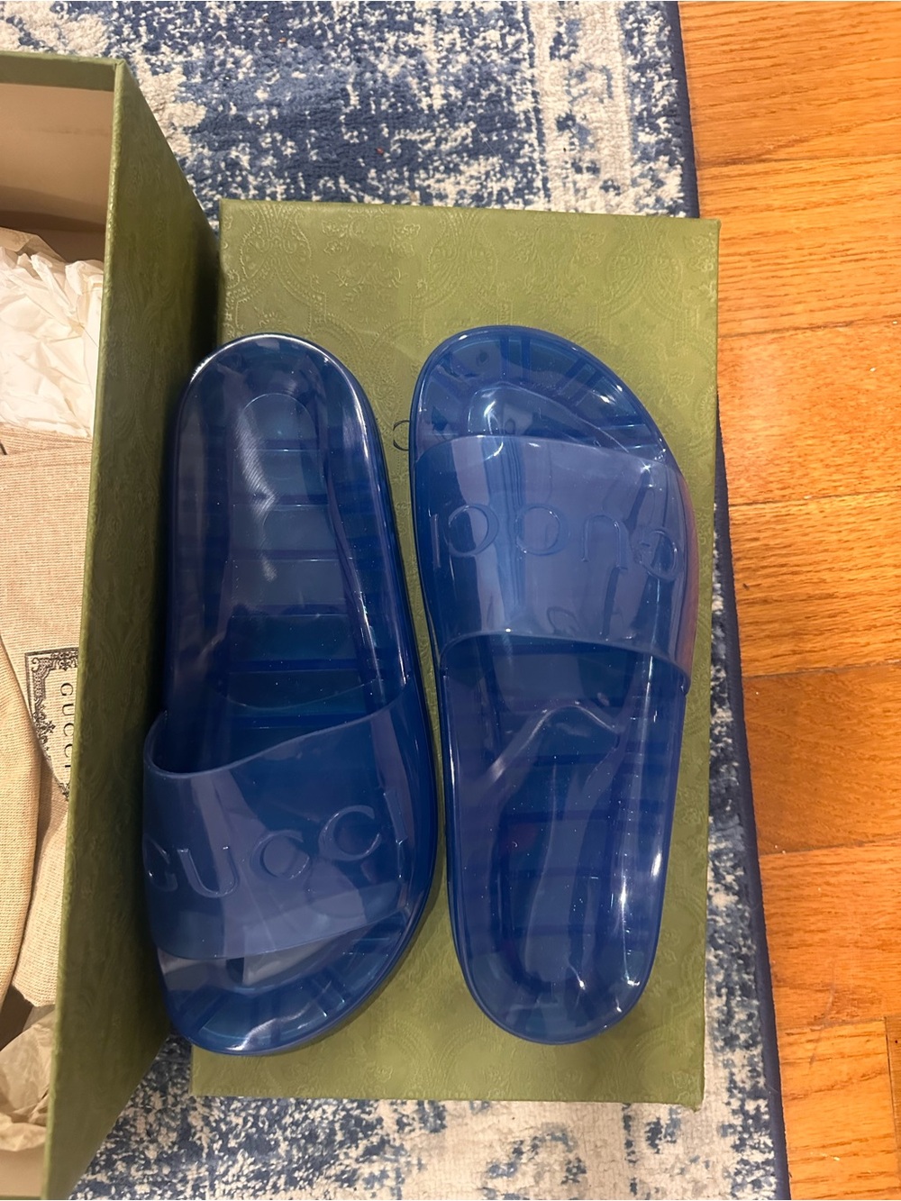 Gucci Men’s Transparent Blue Jelly Slide Sandals